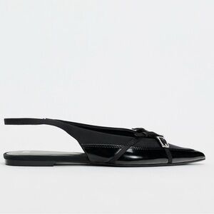 Zara Black Slingback Buckle Flats